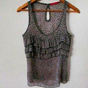 Julie's Closet Sheer Animal Print Ruffle Sleeveless Top S